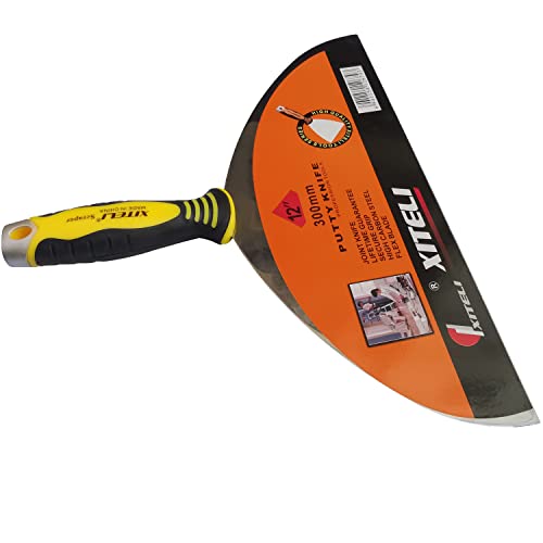 Large Putty Scraper 12" Stainless Steel Putty Knives with Plastic Ergonomic Handle for Taping Paint Wall Floor Tile, Metal Spackle Tools Knife,Remover for Wood, Wallpaper Scraper (12") - size: 12"