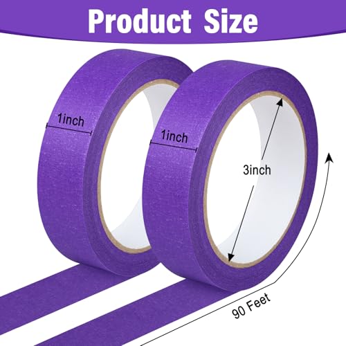 2 Pack Purple Painters Tape - Purple Masking Tape 1 Inch Wide - Multi-Surface, Smart Adhesion, Indoor & Outdoor - Paint Tape for DIY, Labeling, Art, Car, General Purpose - 180FT Total - color: Purple