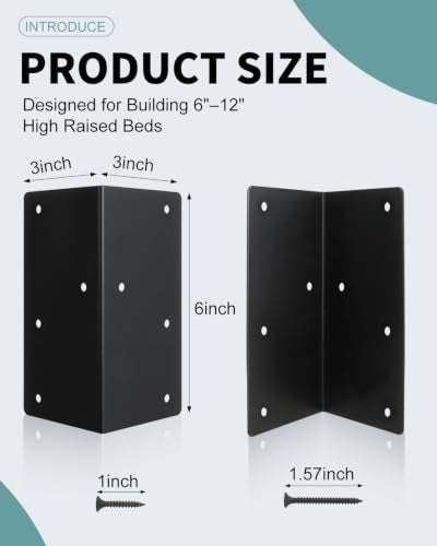 8 Pcs 6" x 3" x 3" Raised Garden Bed Corner Brackets for Wood Planter Box - size: 8Pcs-6" x 3" x 3"
