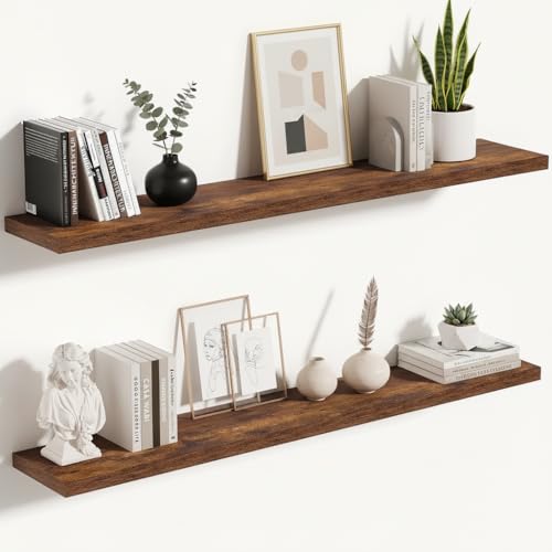 Vivelove 10 Inch Deep Floating Shelves for Wall 48” Set of 2, Rustic Brown - color: Rustic Brown, size: 47.2”wx10.2”dx1.5”h