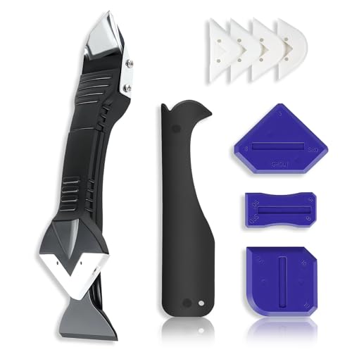 Silicone Caulking Tool Kit, 3 in 1 Caulk Remover, Grout Removal Scraper and Sealant Finishing Tool, Glass Glue Angle Scraper for Floor Window Sink Joints Bathroom Kitchen (Black)
