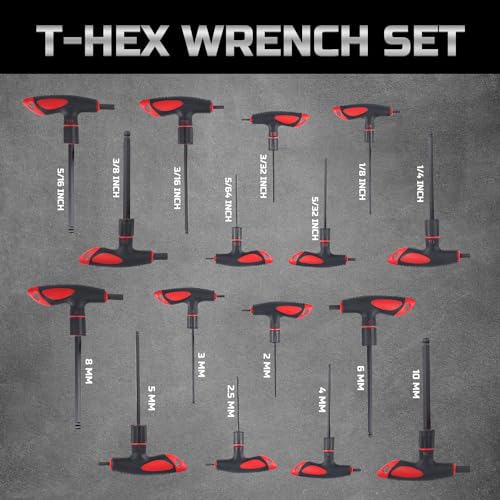 Lichamp 16 Pieces SAE and Metric T Handle Allen Wrench Set, 5/64-3/8 inch, 2-10mm, Ball Head, Standard Long Tee Handle Allen Hex Key Set, Heavy Duty Excellent - size: 5/64-3/8 inch, 2-10mm