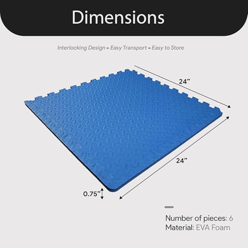 BalanceFrom Puzzle Exercise Mat 3/4" Thick, EVA Interlocking Foam Floor - color: Blue, style: 3/4" Thick, 24 Square Feet