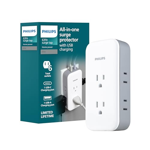 Philips All-in-One Surge Tap with USB, 2 Grounded & 4 Polarized Outlets
