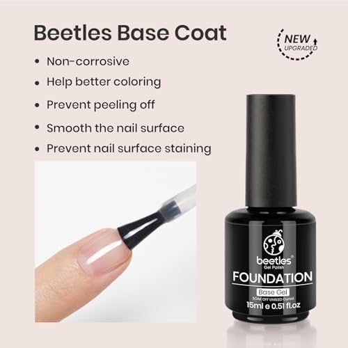 Beetles Milky White Gel Nail Polish No Wipe Gel Top Coat and Base Coat Set 3Pcs 15ml, Nude Jelly Color Long Lasting, Soak Off U V LED Nail Art Design for Women - color: E-Milky-3