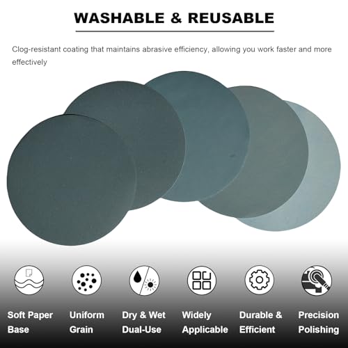 50 PCS 6 Inch Silicon Carbide Wet Dry Hook and Loop Sanding Discs - 1200, 1500, 2000, 3000, 5000 Assorted Grit Waterproof Sandpaper for Automotive Wood Metal Polishing & Sanding (Fine Grit) - style: Fine Grit