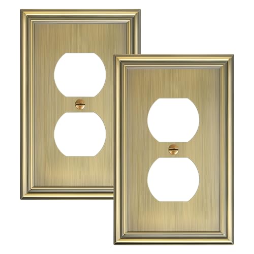 2-Pack Zinc Alloy Single Duplex Outlet Cover Plate, Solid Receptacle Cover - color: Antique Brass, size: 1 Duplex 2PK