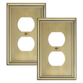 2-Pack Zinc Alloy Single Duplex Outlet Cover Plate, Solid Receptacle Cover - color: Antique Brass, size: 1 Duplex 2PK