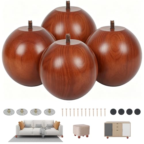 4 Inch Wooden Sofa Legs of 4 Wood Furniture Legs Couch Feet Wooden Round Sofa Furniture Replacement Sofa Legs Replacement for Sofa Couch Chair Cabinet Dresser Ottoman Bed Riser, 4 Pack - color: Brown