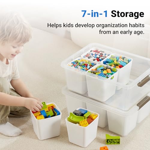 MACOPRO 17 QT Clear Storage Bins with Lids Plastic Box Multipurpose Stackable Storage Containers for Organizing Tool,Craft,Crayon,Marker Pen(White, 1Pack-6-in-1) - size: 1Pack-17QT-6-in-1