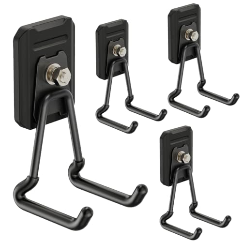 Heavy Duty Magnetic Garage Hooks,4 Pack Strong Large Magnet Hook for Power Drill,Garden Tools,Hose,Pegboard,Garage, Workshop,Magnetic Storage Hooks for Indoor Outdoor Hanging(Black) - style: Magnetic Garage Hooks 4 Pack