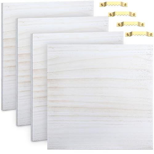DoubleFill 4 Pcs Washed Blank Wooden Signs, 12 x 12 x 0.6 Inch Blank Signs for Crafts, Rustic Wood Canvas, Wooden Plaque, Wood Planks for Crafting Wall DIY Projects Gift Making(White) - color: White