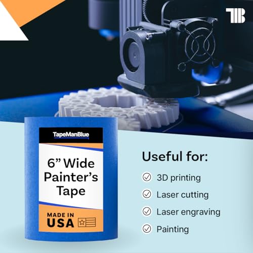 TapeManBlue Wide Painters Tape 6 inch x 60 yds, Made in USA, Extra Wide Masking Tape for Laser Cutting, 3D Printing, and Painting, Removes Cleanly with No Residue - size: 6 inch x 60 yards