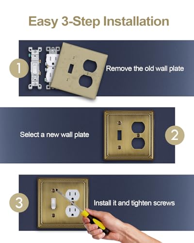Switch Plates Outlet Covers, 1-Pack Antique Brass Metal Wall Plate - color: Antique Brass, size: 1 Toggle/1 Duplex 1PK