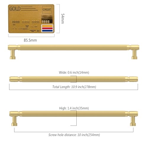Amerdeco 10 Pack Brushed Gold knurled Cabinet Pulls 10" | Drawer Pulls Cabinet Hardware Kitchen Cabinet Handles for Bathroom ZH0072 - color: Brushed Gold, size: 10" hole center