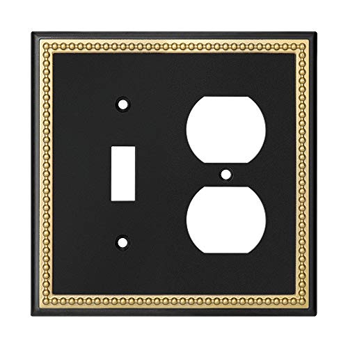 Pearled Frame Decorative Wall Plate Switch Plate Outlet Cover (Toggle/Duplex, Black & Dark Golden) - style: Toggle/Duplex