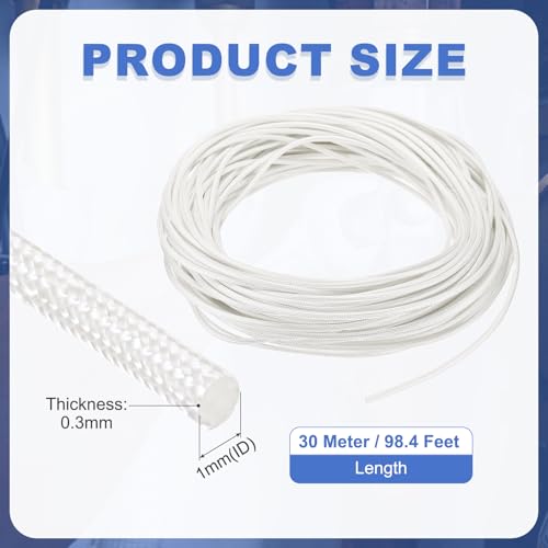 uxcell Insulation Cable Protector,1mm/0.04 Inch-30m/98 Feet High Temp Fiberglass Sleeve White - color: White, size: 1mm-30m
