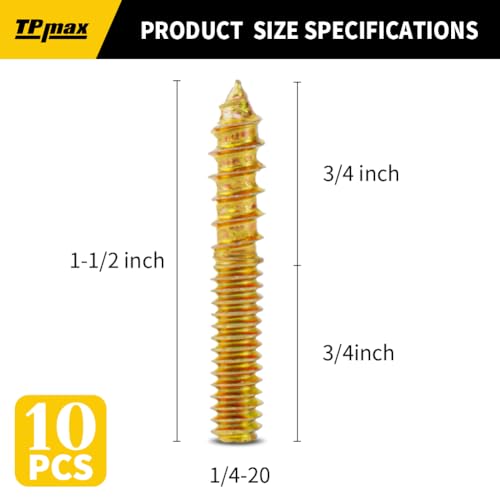 TPmax 10 Pack 1/4-20 x 1-1/2 Inch Hanger Bolts Double Headed Bolts Self-Tapping Screw Hanger Bolts for Furniture (1/4-20" x 1-1/2") - size: 1/4-20" x 1-1/2"