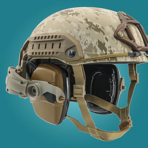Hearing Protection Noise Cancelling Sound Amplification with Gel Ear Pad/ARC Rail Adapter Ideal for Shooting Sport - color: Coyote Brown