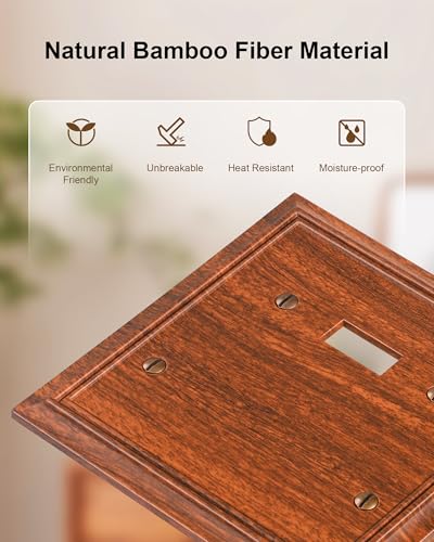 2-Pack Natural Bamboo Fiber Combo Blank/Toggle Light Switch Cover Plate - color: Wood Grain, size: 1 Blank/1 Toggle 2PK