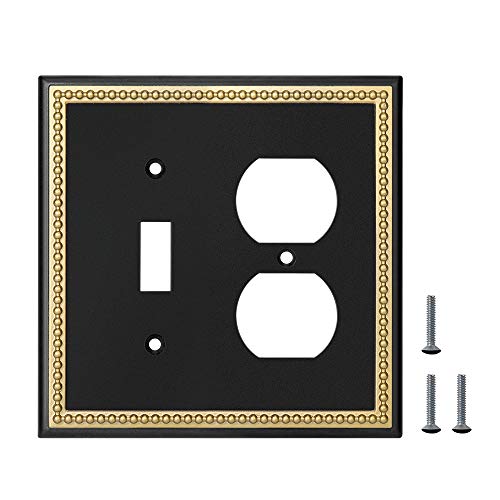 Pearled Frame Decorative Wall Plate Switch Plate Outlet Cover (Toggle/Duplex, Black & Dark Golden) - style: Toggle/Duplex