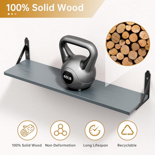 ROMGUAR CRAFT Wood Wall Floating Shelves Set of 4, 23.6" x 6" - Grey - color: Grey, size: 23.6" x 6"