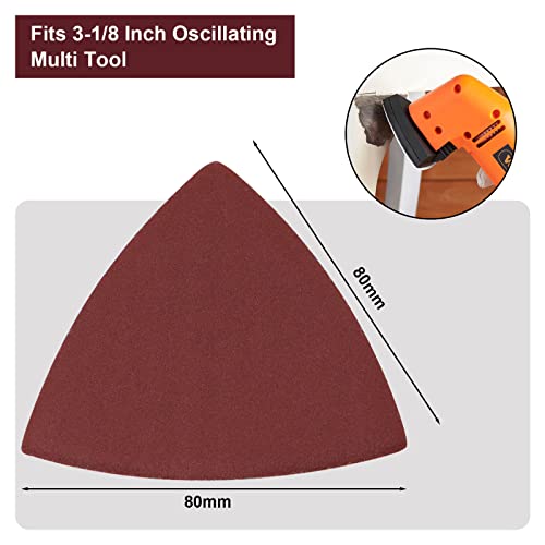 120 Pcs Triangle Sanding Pads, 400 Grits Detail Sander Sandpaper Hook and Loop Sanding Sheet,3-1/8"(80mm) Triangular Sandpaper for 3-1/8" Oscillating Multi Tool, No Holes - size: 400 Grit, style: No Hole