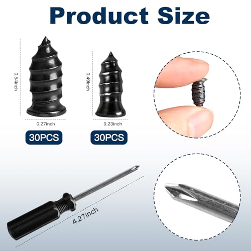 60PCS Tire Repair Rubber Nail Tire Plugs Kit with Screwdriver