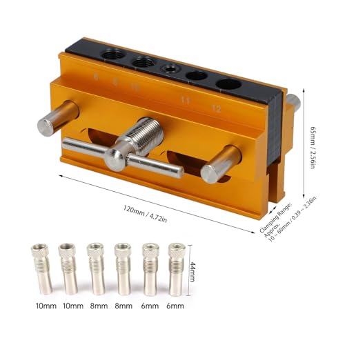 Self Centering Doweling Jig KitAdjustable Drill Guide for Woodworking, Biscuit Joiner Straight Hole Drilling with 6 Precision Bushings - size: Gold