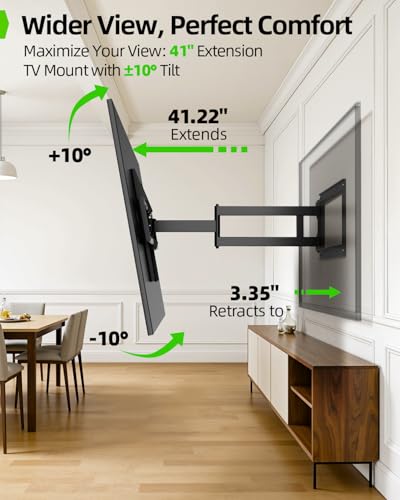 USX Mount Long Arm TV Wall Mount for Most 50-100 inch TV 40 Inch Extension Full Motion TV Mount，Pre-Assembled Wall Mount with Swivel and Tilt Up to 150lbs Fits 8″/12″/16″/24″ Studs VESA 900x600mm - size: 50-100inch