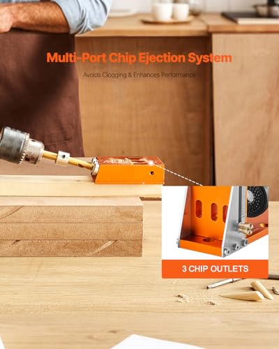 VEVOR Pocket Hole Jig Kit, Adjustable and Easy to Use Pocket Hole Jig System with Step Drills, Wrenches, Drill Stop Rings, Screws and Square Drive Bits, Dual Scale Marks, for DIY Carpentry Projects - color: Orange