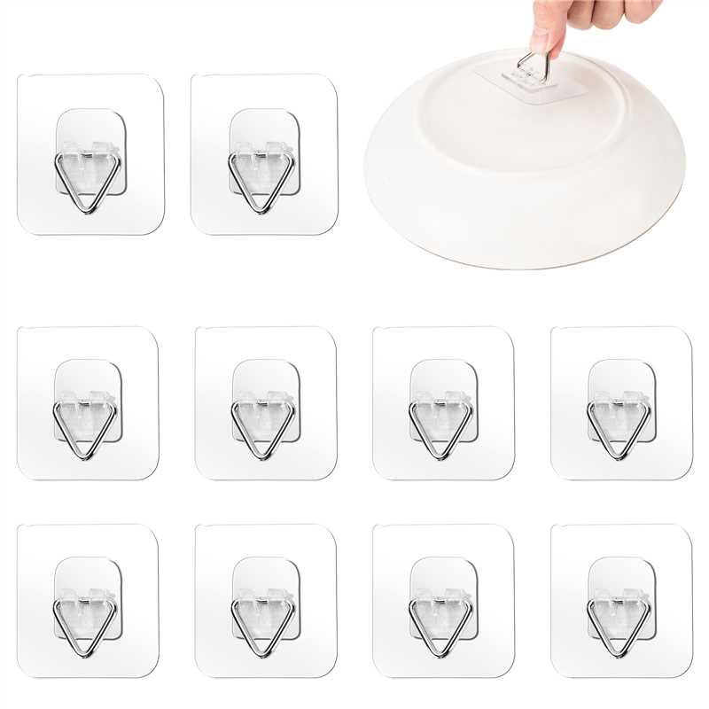 Bilillo 10 Pack Invisible Vertical Plate Hangers, 2.3 Inch Adhesive Plastic Hooks for Hanging Decorative Plates, Wall Art, and Small Artwork - style: 10 Pack