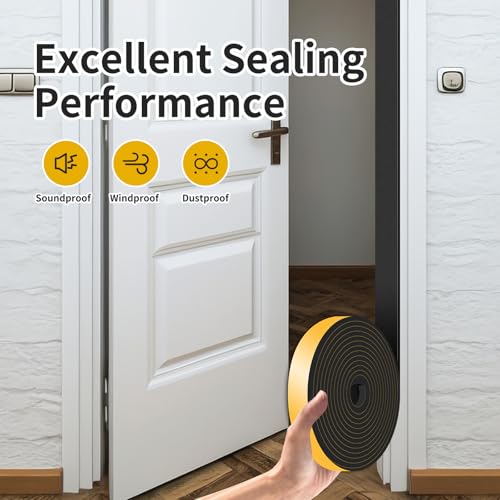 Weather Stripping Door Seal,High Density CR,1 in x 1/4 in x 66Ft - color: Black, size: 1 in x 1/4 in x 66 ft