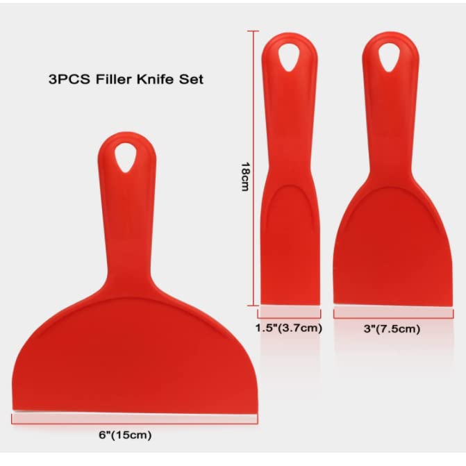 Plastic Putty Knife Set 3-Piece – 1.5", 3", 6" Heavy Duty Flexible Scraper, Multipurpose Spackle Knife for Drywall Repair, Caulk Smoothing, Adhesive Sticker Remover, Non-Scratch for Glass and Tile - size: 6"/3"/1.5"
