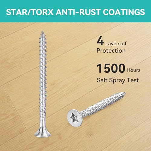 Wood Screws #10 × 2-1/4 inch Torx Star Drive Deck Screws Flat Head M5 × 60 Countersunk T25 Self Tapping Thread Cut 50pcs Carbon Steel Galvanized (50PCS/Small Box) - color: Silver, size: #10×2-1/4