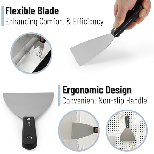 Bates- Putty Knife Set, 7 pcs, Stainless Steel, 1" 1.5" 2" 2.5" 3" 4" 5" Flexible Metal Scraper, Drywall Spackle Knife, Metal Paint Scraper Tool, Putty Knife Scraper, Wall Scraper, Drywall Knife - color: Black Stainless Steel, size: 1", 1.5", 2", 2.5", 3"