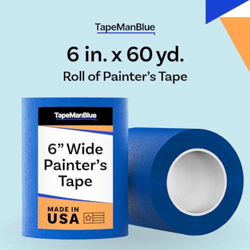 TapeManBlue Wide Painters Tape 6 inch x 60 yds, Made in USA, Extra Wide Masking Tape for Laser Cutting, 3D Printing, and Painting, Removes Cleanly with No Residue (Pack of 3) - size: 6 inch x 60 yards (Pack of 3)