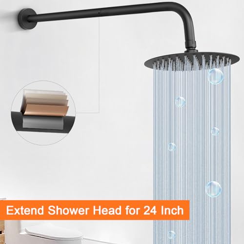 Shower Arm with Flange and Teflon Tape, Wall Mounted Shower Pipe 304 Stainless Steel Extension Arm for Fixed Shower Head & Handheld (24 Inch, Matte Black) - color: Matte Black, style: 24 Inch