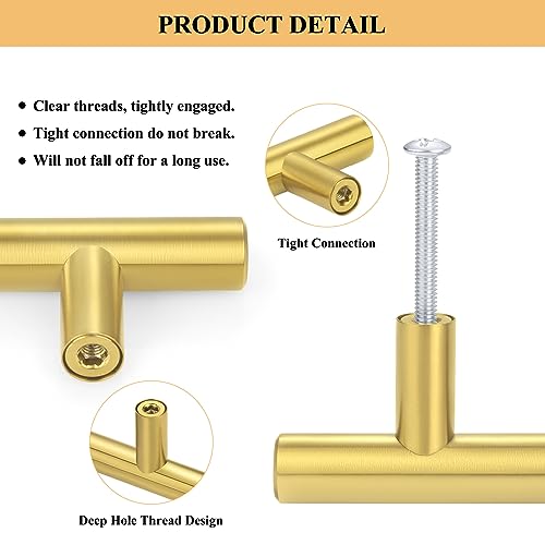 Plustool 30Pack 3''Hole Centers Gold Cabinet Handles-Brushed Brass Cabinet Pulls Gold Dresser Drawer Pulls-Stainless Steel Door Hardware for Kitchen Bathroom Bedroom Furniture-5''Overall Length - color: Gold