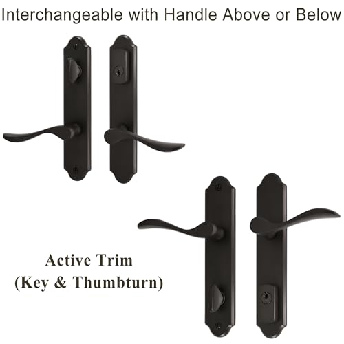 10" Arch Keyed MPL Hinged Patio Door Active Handleset Trim Compatible with Ashland, Marvin, Milgard & Jeld-Wen French Doors, 3-5/8" Handle PZ, 7-1/4" H.C., Non-Handed, Matte Black