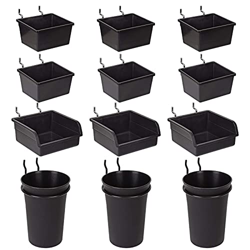 Pegboard Bins Cups with Hooks & Loops 12 Pack Peg Board Organizer (Black) - color: Black
