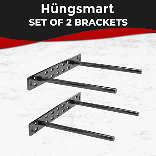 Set of 2 Floating Shelf Brackets 11 inch Multiple Mounting Location Baseplate/Heavy Duty Black Painted Mild Steel Bracket Hidden Wall Shelves Support Hardware Mount Kitchen/Nursery Decor(8 inch Rods) - size: 8 inch Rod