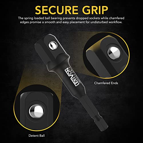 LEXIVON Impact Grade Socket Adapter Set, 3" Extension Bit With Holder | 3-Piece 1/4", 3/8", and 1/2" Drive, Adapt Your Power Drill To High Torque Impact Wrench (LX-101) - style: Impact Socket Adapter