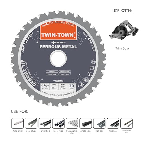 TWIN-TOWN 6-1/2-Inch 48 Teeth Dry Cut Steel and Ferrous Metal Cermet Saw Blade with 5/8-Inch Arbor - size: 6-1/2" 48T medium steel