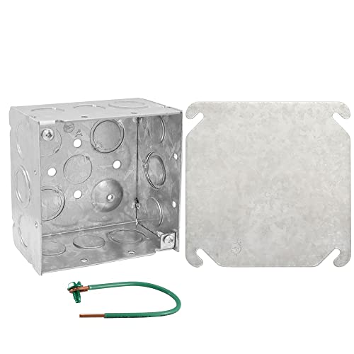 Pack of Box and Cover 4'' Square Electrical Box, Flat Blank Exposed Work Cover, Welded Construction, Ten 1/2'' and Six TKO Knockouts, Raised Ground, 2-1/8'' - size: Flat Blank