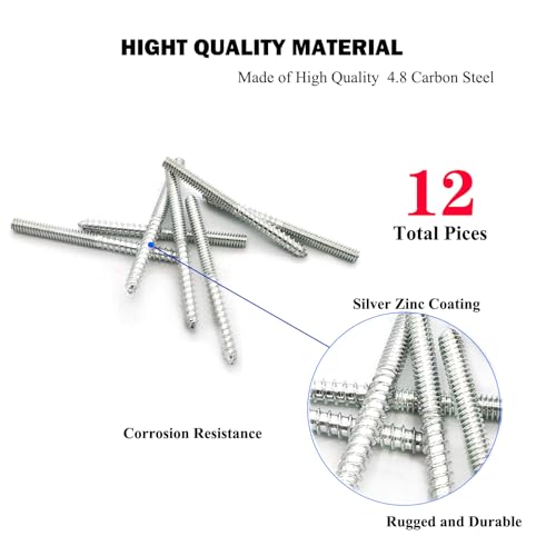 12 Pack 1/4-20 x 3 Inch Silver Hanger Bolts 1/4-20" Double Headed Bolts 1/4 Wood Dowel Screw Self-Tapping Screw Hanger Bolts for Furniture Screws Double Screw Threaded Rods Bolt 75mm Length - size: Silver 1/4-20"x3"-12PCS