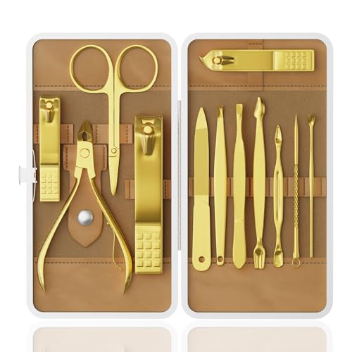Manicure Set, Stainless Steel Nail Clipper Set with Travel Case - color: Gold