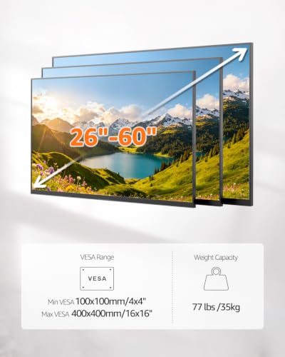ELIVED Full Motion TV Wall Mount for 26-60" TVs, Max VESA 400x400, 77 lbs. - size: Motion: 26-60" TV