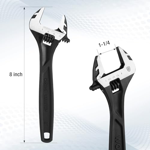 WORKPRO 8" Adjustable Wrench, Black Oxide Finish, Cr-V Steel - color: Black, size: 8 inch