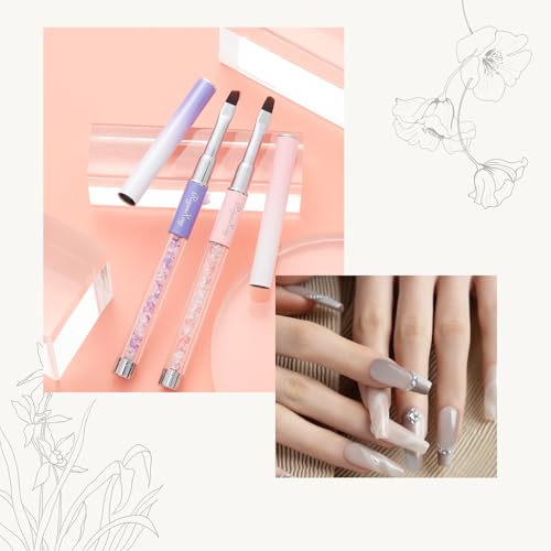 2PCS Nail Art Clean Up Brushes - Flat/Angled Nail Brushes for Cleaning Polish Mistakes on the Cuticles, Brushes for Nail Art and Designs Painting DIY - color: Purple+Pink